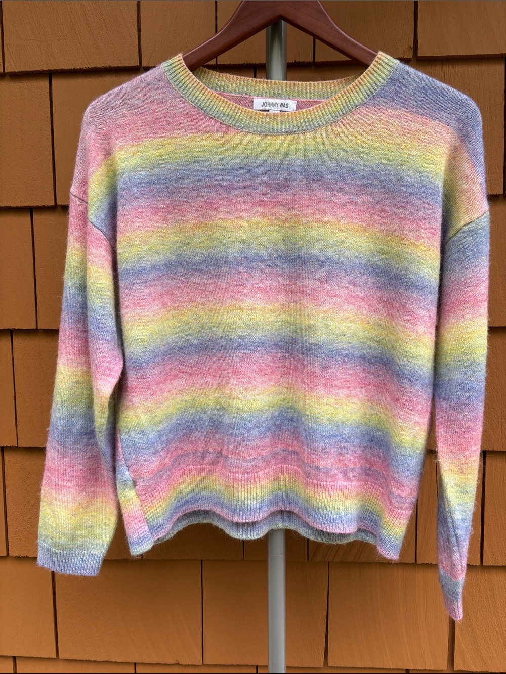 JOHNNY WAS | Rainbow Pastel Sunrise Striped Wool Blend Pullover Sweater | Size M